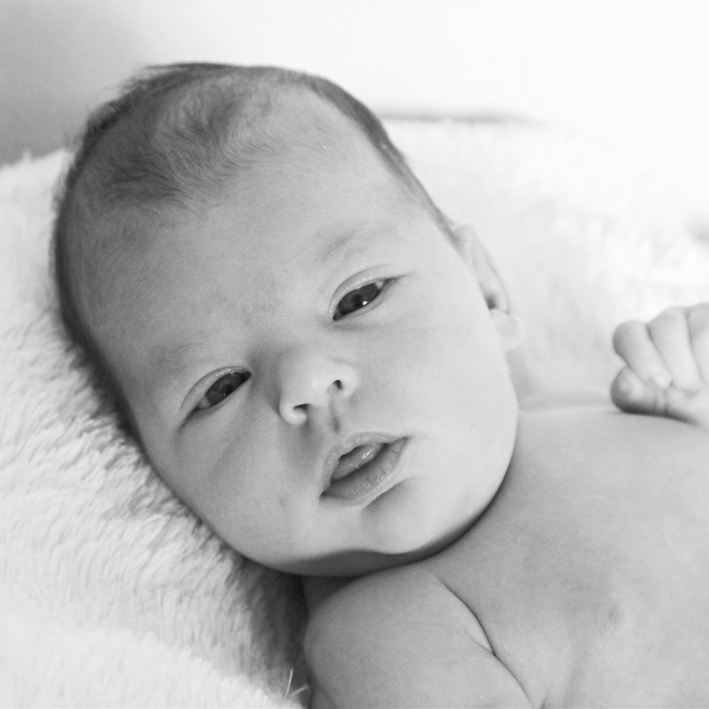 Black and white picture of a baby